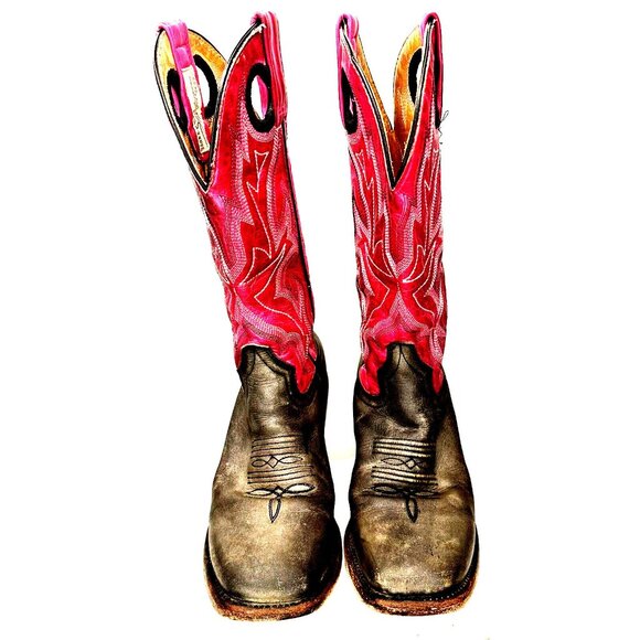 Vintage Stetson Cowboy Boots Western Ranch Leather Pink Gray Womens Size 5.5 - Picture 2 of 14